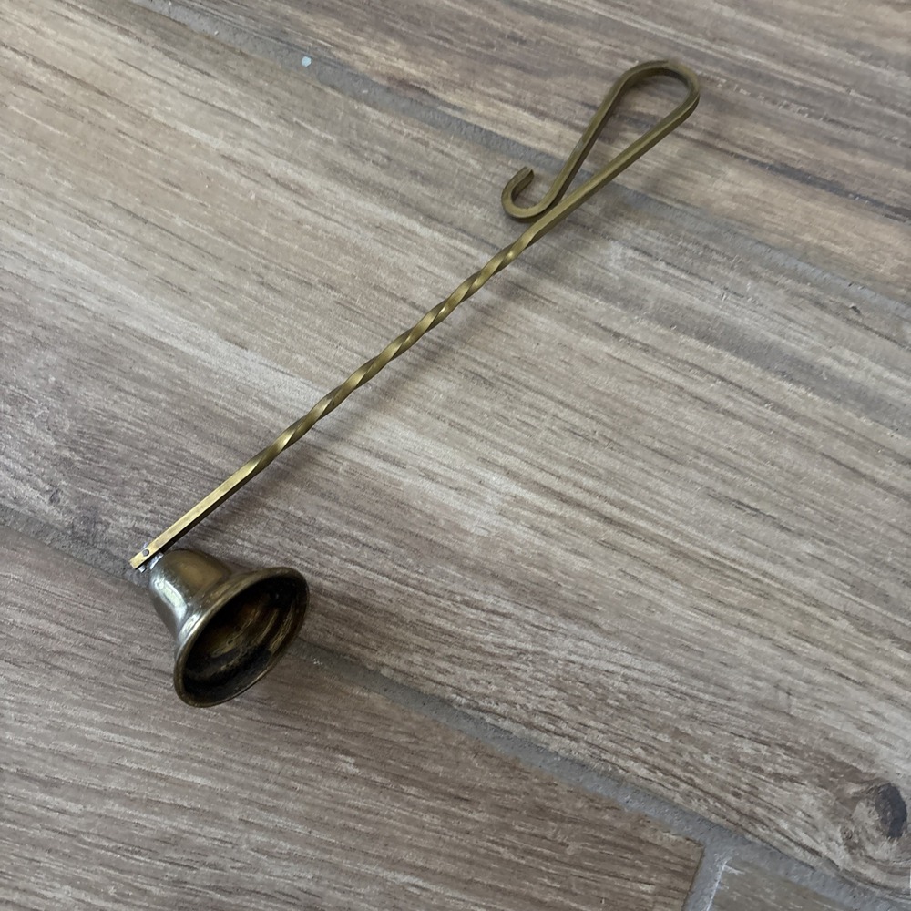 Brass Plated Twisted Handle Vintage Rounded Bell Candle Snuffer 8" - Picture 4 of 6